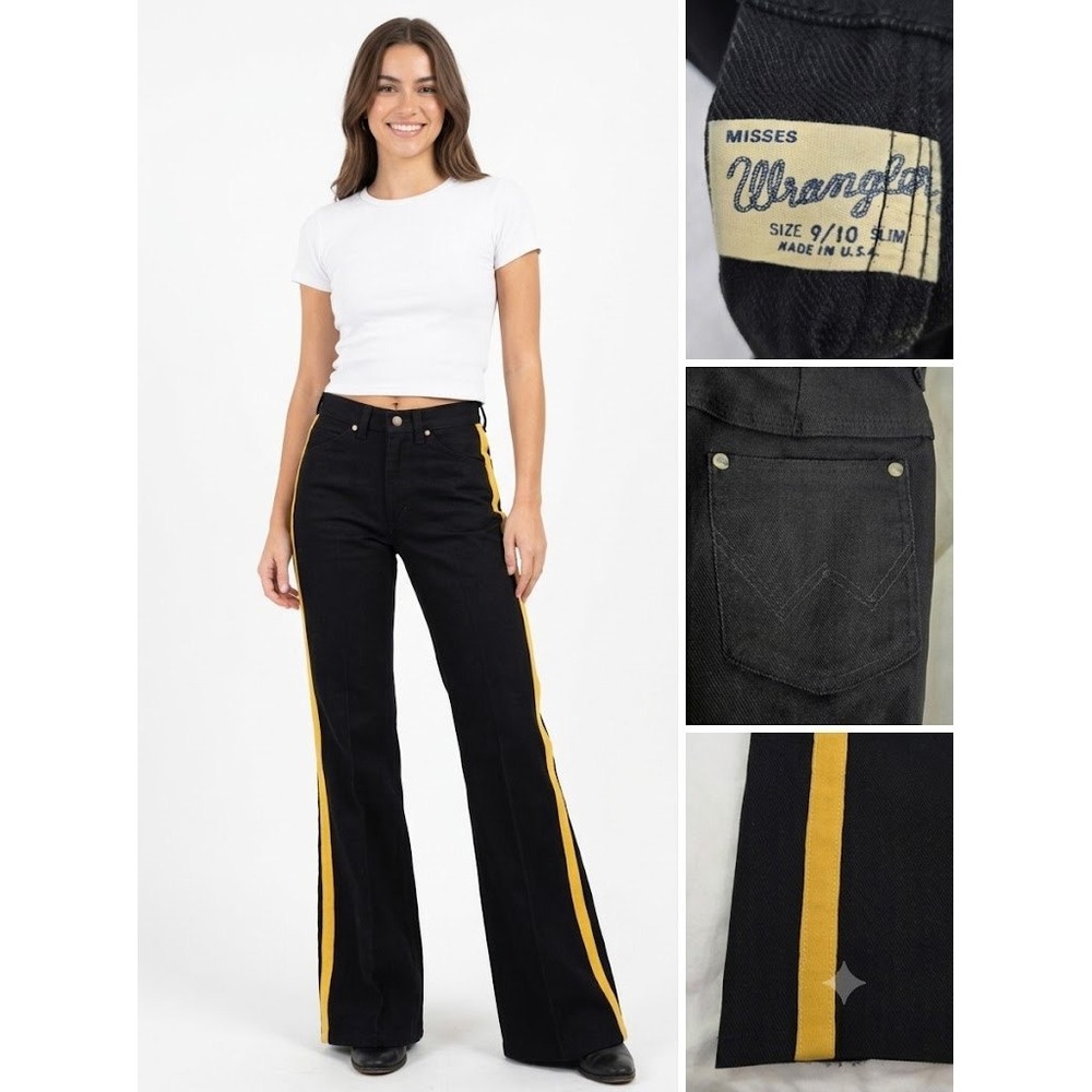Vintage 70s Wrangler Bell Bottom Jeans Side‎ Stripe High Rise USA Made Womens 25